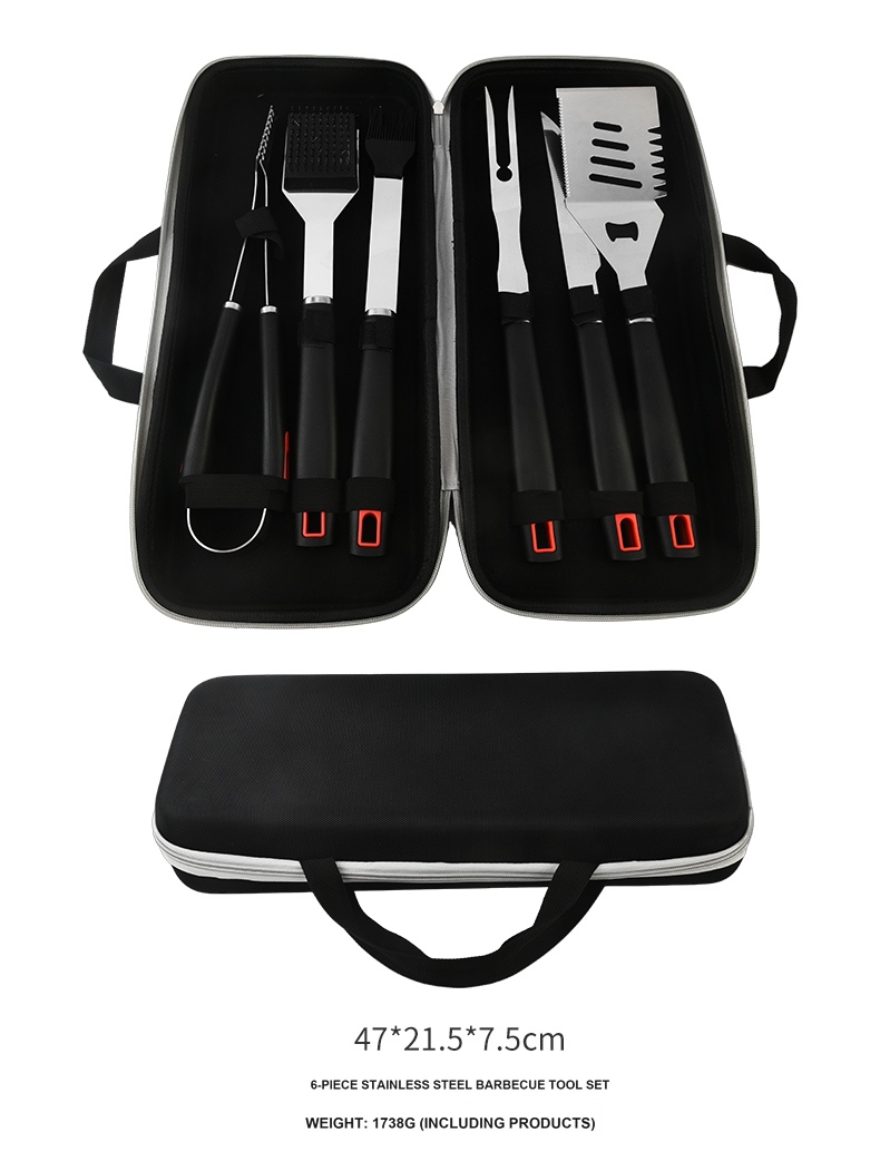 BBQ-PP01 six-piece BBQ tool set in portable carry bag