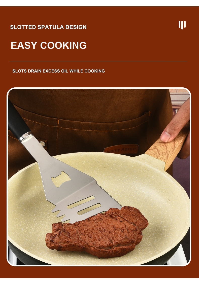 BBQ-PP01 slotted grill spatula in use