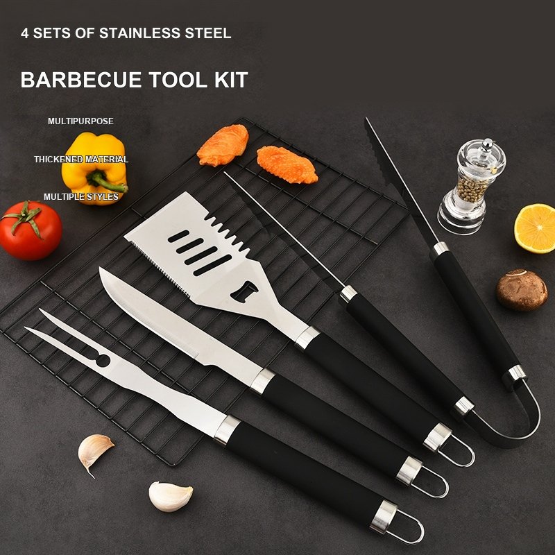4-Piece Black Handle BBQ Tool Set – BBQ-SC002 image 1