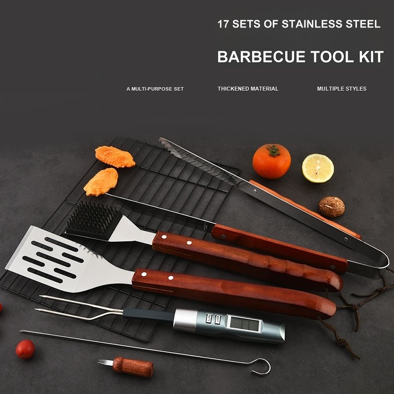 17-Piece Wood Handle BBQ Tool Set – BBQ-WH002 image 1