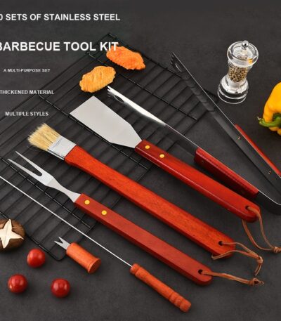 10-Piece Wood Handle BBQ Tool Set – BBQ-WH003 image 1