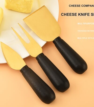 3-Piece Gold Cheese Knife Set with Black Handles – CW04R image 1