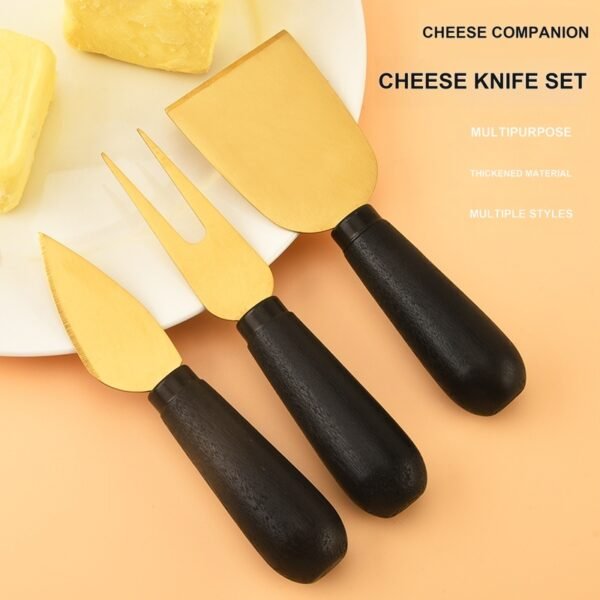 3-Piece Gold Cheese Knife Set with Black Handles – CW04R image 1