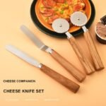 4-Piece Wood Handle Pizza Cutter and Spatula Set – CW05R image 1