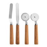 4-Piece Wood Handle Pizza Cutter and Spatula Set – CW05R image 5