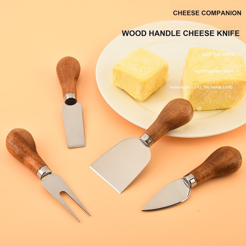 4-Piece Rounded Wood Handle Cheese Knife Set – CW06R image 1